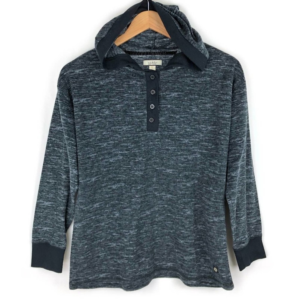 Nicole Miller Hoodie Sweatshirt Gray Henley L
